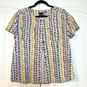 Vintage 90s Floral Boho Button Down Short Sleeve Shirt Size Large